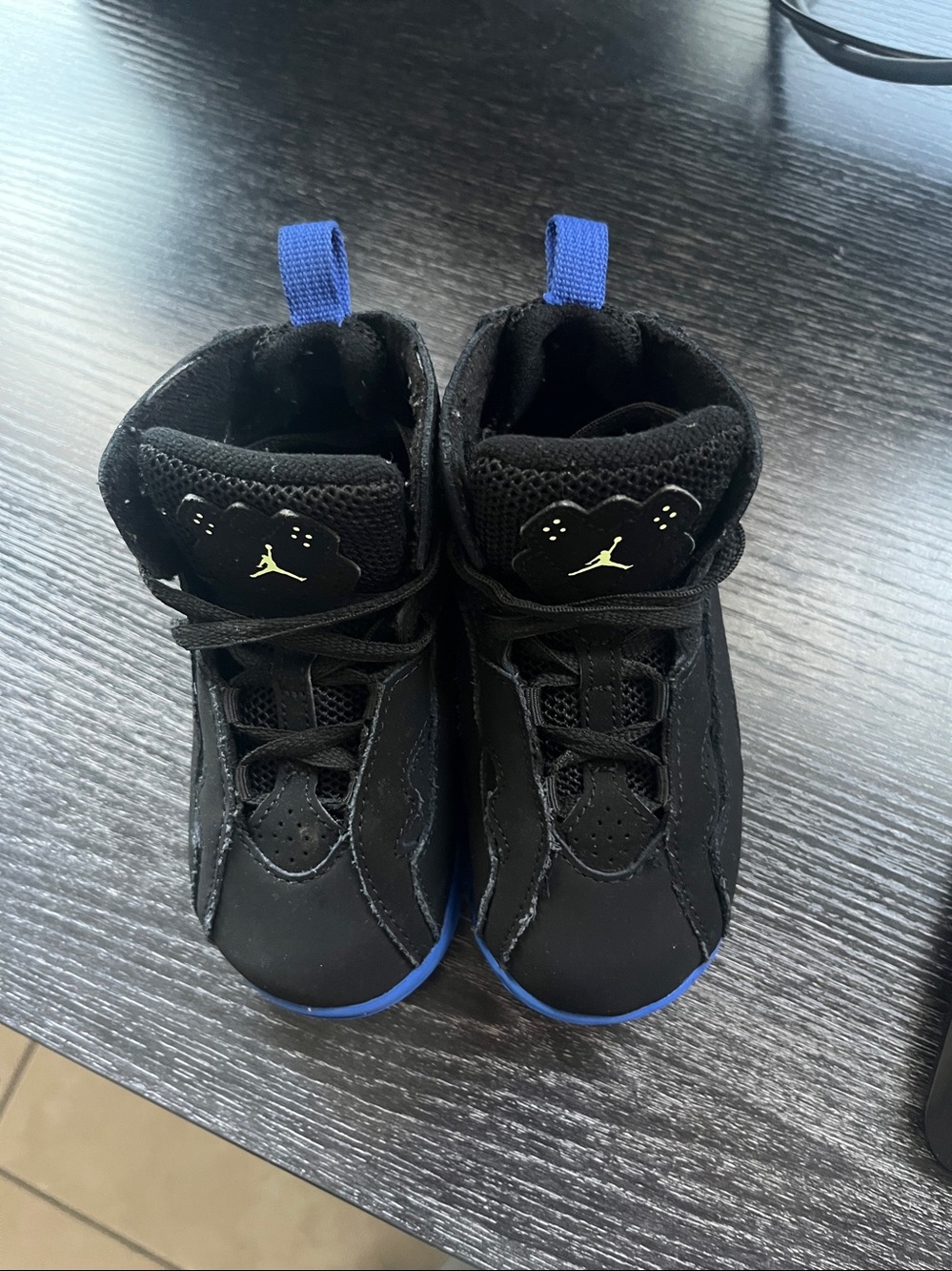 Kids' Black and Blue High-Top Nike Air Jordan Basketball Shoes 8C